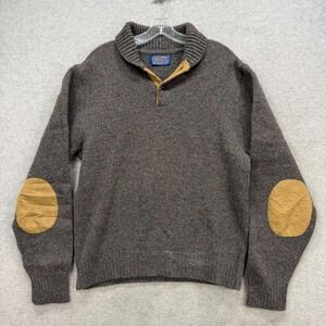 Pendleton Wool Sweater Men Medium Brown Marled Elbow Patch Shawl Collar Pullover